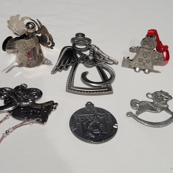 Christmas ornaments silver/ pewter color angels lot of 6 - Picture 1 of 9